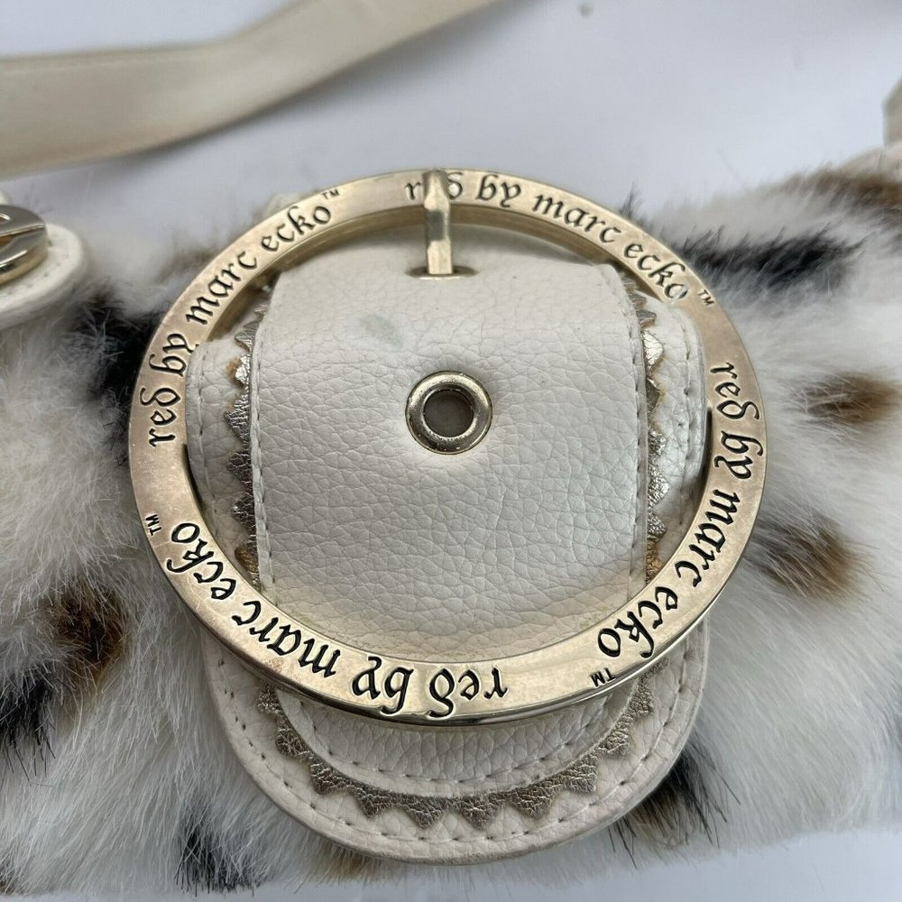 SOLD! Y2K RED by Marc Ecko White Faux Fur Mini Purse Cow Print Gold Metal - Picture 16 of 16